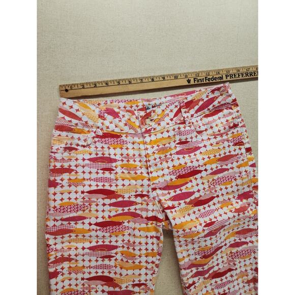 Y2K Moto Blues Womens Size 10 Pink Orange Capris Retro Fish Geometric Preppy - Picture 4 of 8